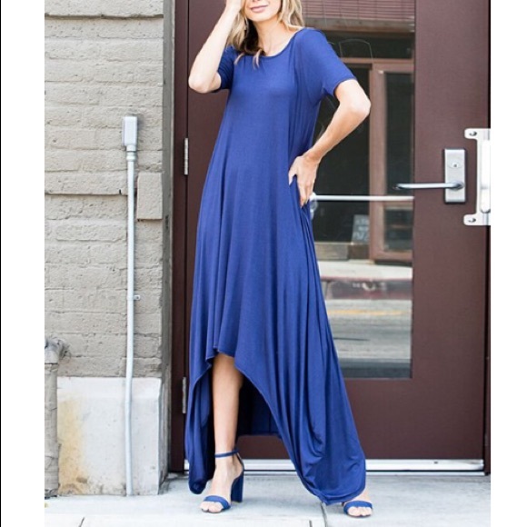 Royal Blue Criss Cross Handkerchief Maxi Dress - Picture 3 of 4